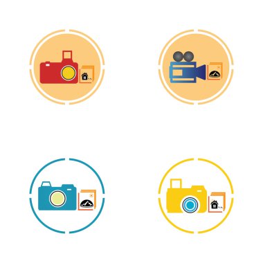 Fotoğraf simgesi vektör arka planına sahip CAMERA