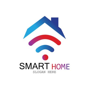 Wifi Evi Vektörü Logo.Smart Şehir Teknoloji Simgesi Vektörü. Şehir Ağı Logo Kavram Vektörü