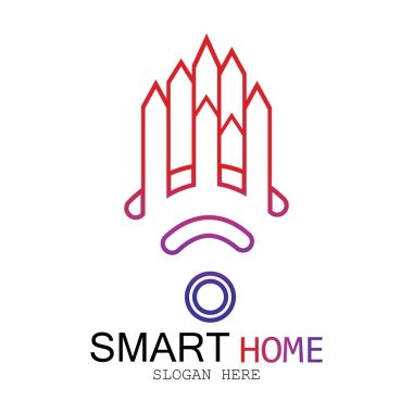 Wifi Evi Vektörü Logo.Smart Şehir Teknoloji Simgesi Vektörü. Şehir Ağı Logo Kavram Vektörü