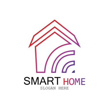 Wifi Evi Vektörü Logo.Smart Şehir Teknoloji Simgesi Vektörü. Şehir Ağı Logo Kavram Vektörü