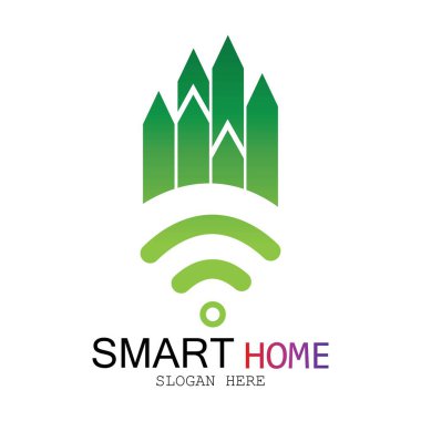 Wifi Evi Vektörü Logo.Smart Şehir Teknoloji Simgesi Vektörü. Şehir Ağı Logo Kavram Vektörü