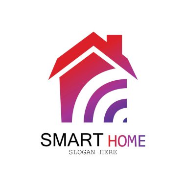 Wifi Evi Vektörü Logo.Smart Şehir Teknoloji Simgesi Vektörü. Şehir Ağı Logo Kavram Vektörü