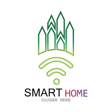 Wifi Evi Vektörü Logo.Smart Şehir Teknoloji Simgesi Vektörü. Şehir Ağı Logo Kavram Vektörü