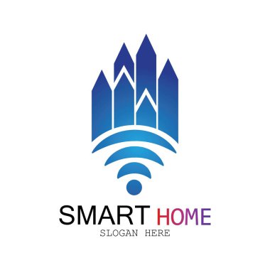 Wifi Evi Vektörü Logo.Smart Şehir Teknoloji Simgesi Vektörü. Şehir Ağı Logo Kavram Vektörü