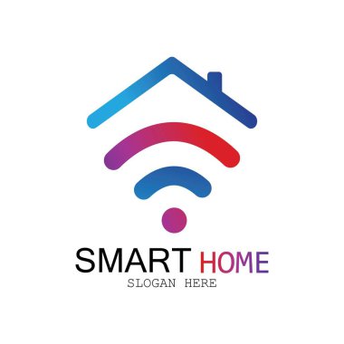 Wifi Evi Vektörü Logo.Smart Şehir Teknoloji Simgesi Vektörü. Şehir Ağı Logo Kavram Vektörü