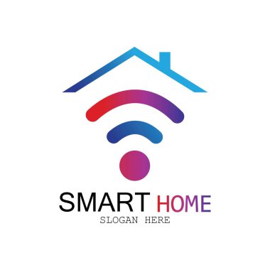 Wifi Evi Vektörü Logo.Smart Şehir Teknoloji Simgesi Vektörü. Şehir Ağı Logo Kavram Vektörü