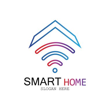 Wifi Evi Vektörü Logo.Smart Şehir Teknoloji Simgesi Vektörü. Şehir Ağı Logo Kavram Vektörü