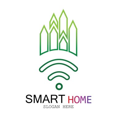 Wifi Evi Vektörü Logo.Smart Şehir Teknoloji Simgesi Vektörü. Şehir Ağı Logo Kavram Vektörü