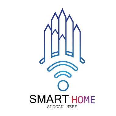 Wifi Evi Vektörü Logo.Smart Şehir Teknoloji Simgesi Vektörü. Şehir Ağı Logo Kavram Vektörü