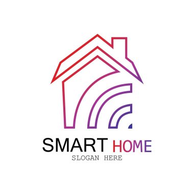 Wifi Evi Vektörü Logo.Smart Şehir Teknoloji Simgesi Vektörü. Şehir Ağı Logo Kavram Vektörü