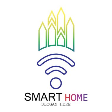 Wifi Evi Vektörü Logo.Smart Şehir Teknoloji Simgesi Vektörü. Şehir Ağı Logo Kavram Vektörü