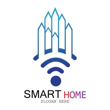 Wifi Evi Vektörü Logo.Smart Şehir Teknoloji Simgesi Vektörü. Şehir Ağı Logo Kavram Vektörü