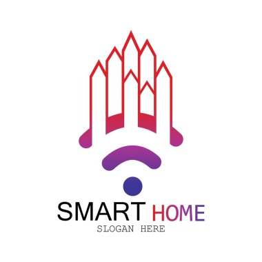 Wifi Evi Vektörü Logo.Smart Şehir Teknoloji Simgesi Vektörü. Şehir Ağı Logo Kavram Vektörü