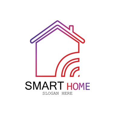 Wifi Evi Vektörü Logo.Smart Şehir Teknoloji Simgesi Vektörü. Şehir Ağı Logo Kavram Vektörü