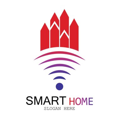 Wifi Evi Vektörü Logo.Smart Şehir Teknoloji Simgesi Vektörü. Şehir Ağı Logo Kavram Vektörü