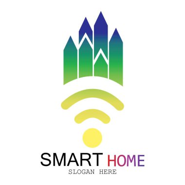 Wifi Evi Vektörü Logo.Smart Şehir Teknoloji Simgesi Vektörü. Şehir Ağı Logo Kavram Vektörü
