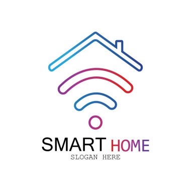 Wifi Evi Vektörü Logo.Smart Şehir Teknoloji Simgesi Vektörü. Şehir Ağı Logo Kavram Vektörü