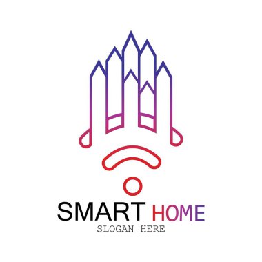 Wifi Evi Vektörü Logo.Smart Şehir Teknoloji Simgesi Vektörü. Şehir Ağı Logo Kavram Vektörü