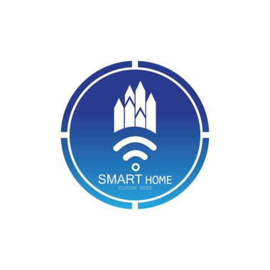 Wifi Evi Vektörü Logo.Smart Şehir Teknoloji Simgesi Vektörü. Şehir Ağı Logo Kavram Vektörü