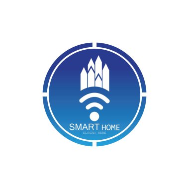 Wifi Evi Vektörü Logo.Smart Şehir Teknoloji Simgesi Vektörü. Şehir Ağı Logo Kavram Vektörü