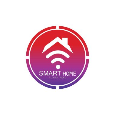 Wifi Evi Vektörü Logo.Smart Şehir Teknoloji Simgesi Vektörü. Şehir Ağı Logo Kavram Vektörü