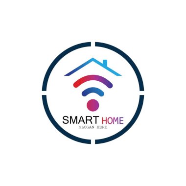 Wifi Evi Vektörü Logo.Smart Şehir Teknoloji Simgesi Vektörü. Şehir Ağı Logo Kavram Vektörü