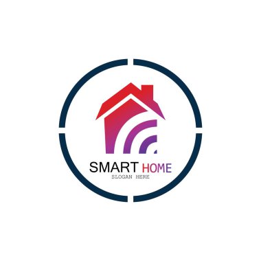 Wifi Evi Vektörü Logo.Smart Şehir Teknoloji Simgesi Vektörü. Şehir Ağı Logo Kavram Vektörü