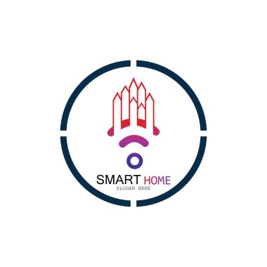 Wifi Evi Vektörü Logo.Smart Şehir Teknoloji Simgesi Vektörü. Şehir Ağı Logo Kavram Vektörü
