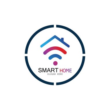 Wifi Evi Vektörü Logo.Smart Şehir Teknoloji Simgesi Vektörü. Şehir Ağı Logo Kavram Vektörü