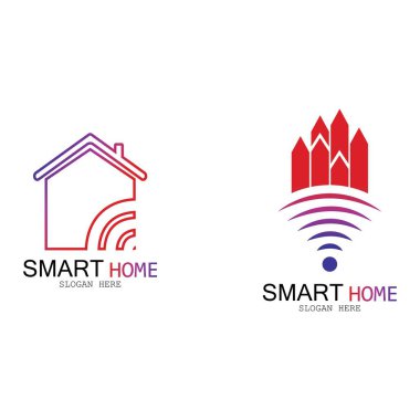 Wifi Evi Vektörü Logo.Smart Şehir Teknoloji Simgesi Vektörü. Şehir Ağı Logo Kavram Vektörü