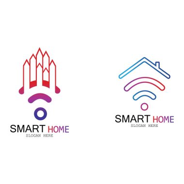 Wifi Evi Vektörü Logo.Smart Şehir Teknoloji Simgesi Vektörü. Şehir Ağı Logo Kavram Vektörü