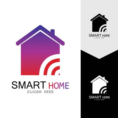 Wifi Evi Vektörü Logo.Smart Şehir Teknoloji Simgesi Vektörü. Şehir Ağı Logo Kavram Vektörü