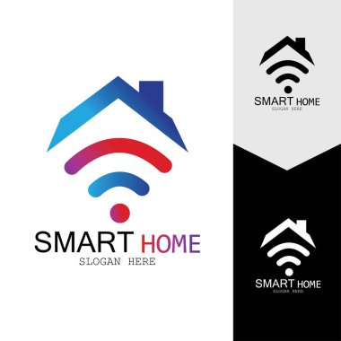 Wifi Evi Vektörü Logo.Smart Şehir Teknoloji Simgesi Vektörü. Şehir Ağı Logo Kavram Vektörü