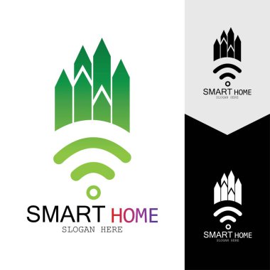 Wifi Evi Vektörü Logo.Smart Şehir Teknoloji Simgesi Vektörü. Şehir Ağı Logo Kavram Vektörü
