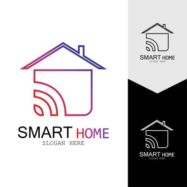 Wifi Evi Vektörü Logo.Smart Şehir Teknoloji Simgesi Vektörü. Şehir Ağı Logo Kavram Vektörü