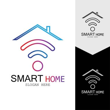 Wifi Evi Vektörü Logo.Smart Şehir Teknoloji Simgesi Vektörü. Şehir Ağı Logo Kavram Vektörü