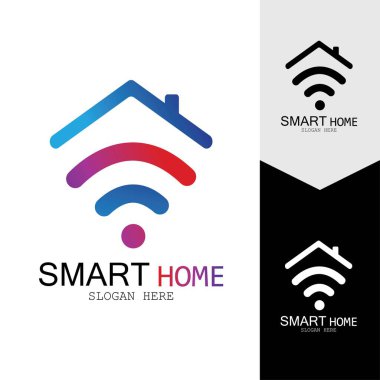 Wifi Evi Vektörü Logo.Smart Şehir Teknoloji Simgesi Vektörü. Şehir Ağı Logo Kavram Vektörü