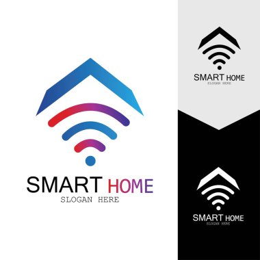 Wifi Evi Vektörü Logo.Smart Şehir Teknoloji Simgesi Vektörü. Şehir Ağı Logo Kavram Vektörü