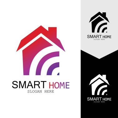 Wifi Evi Vektörü Logo.Smart Şehir Teknoloji Simgesi Vektörü. Şehir Ağı Logo Kavram Vektörü