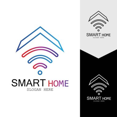 Wifi Evi Vektörü Logo.Smart Şehir Teknoloji Simgesi Vektörü. Şehir Ağı Logo Kavram Vektörü