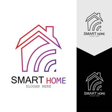 Wifi Evi Vektörü Logo.Smart Şehir Teknoloji Simgesi Vektörü. Şehir Ağı Logo Kavram Vektörü