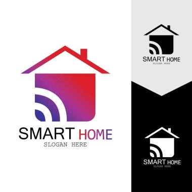 Wifi Evi Vektörü Logo.Smart Şehir Teknoloji Simgesi Vektörü. Şehir Ağı Logo Kavram Vektörü