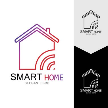 Wifi Evi Vektörü Logo.Smart Şehir Teknoloji Simgesi Vektörü. Şehir Ağı Logo Kavram Vektörü