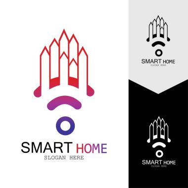 Wifi Evi Vektörü Logo.Smart Şehir Teknoloji Simgesi Vektörü. Şehir Ağı Logo Kavram Vektörü