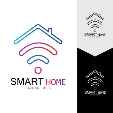 Wifi Evi Vektörü Logo.Smart Şehir Teknoloji Simgesi Vektörü. Şehir Ağı Logo Kavram Vektörü