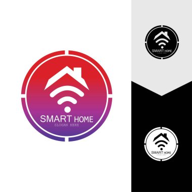 Wifi Evi Vektörü Logo.Smart Şehir Teknoloji Simgesi Vektörü. Şehir Ağı Logo Kavram Vektörü