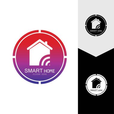 Wifi Evi Vektörü Logo.Smart Şehir Teknoloji Simgesi Vektörü. Şehir Ağı Logo Kavram Vektörü