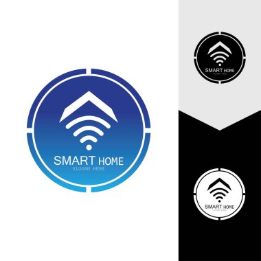 Wifi Evi Vektörü Logo.Smart Şehir Teknoloji Simgesi Vektörü. Şehir Ağı Logo Kavram Vektörü