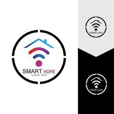 Wifi Evi Vektörü Logo.Smart Şehir Teknoloji Simgesi Vektörü. Şehir Ağı Logo Kavram Vektörü