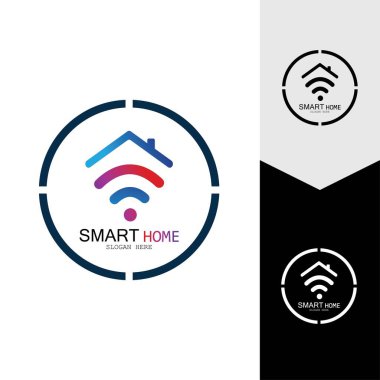 Wifi Evi Vektörü Logo.Smart Şehir Teknoloji Simgesi Vektörü. Şehir Ağı Logo Kavram Vektörü